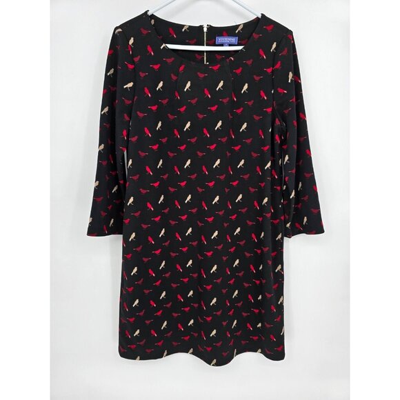Vivienne Tam Size 12 Dress Black Red Bird Print 3/4 Sleeve Shift - Picture 2 of 5